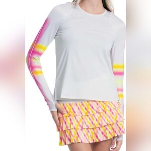 Lucky in Love White Long Sleeve Tee with Pink and Yellow Accents